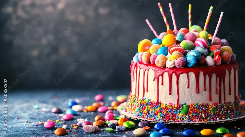 Canvas Prints colorful birthday cake with candy decorations