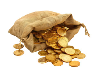 burlab sack of gold coins isolated on white or transparent png