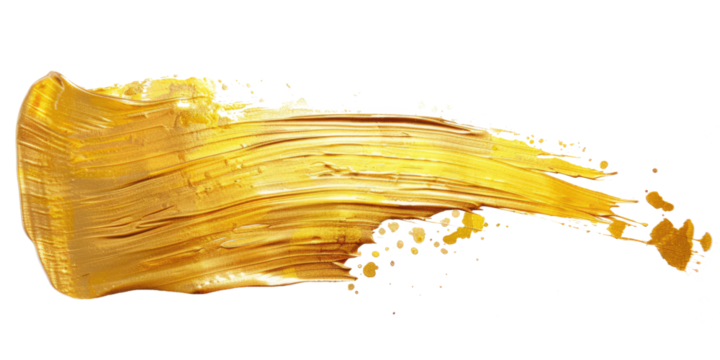 gold paint brush stroke isolated on white or transparent png
