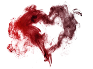 dark red smoke in heart love shape isolated on white or transparent png