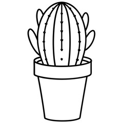 Cactus in a pot line art vector illustration