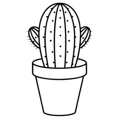 Cactus in a pot line art vector illustration