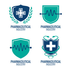 Set of emblem medical and pharmaceutical industry