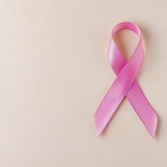 Single stroke pink ribbon on a neutral background, Breast Cancer Awareness Month, sleek and refined support