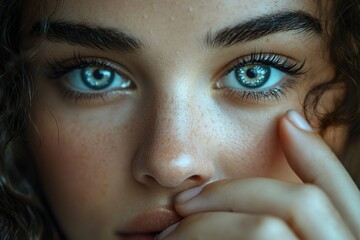 Fototapeta premium Comfortable Female Proudly Showing Contact Lens