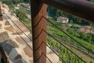detail of the stainless steel rope railing offers safety and modern design, while the corten steel...