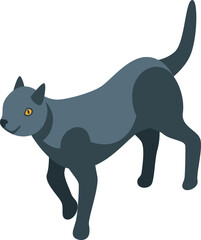 Gray cat walking with tail up isometric icon for web design isolated on white background