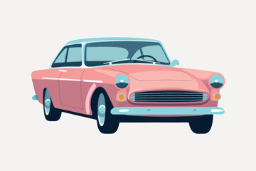 Fototapeta premium Vintage pink classic car illustration