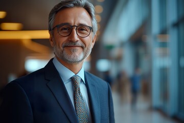Fototapeta premium Experienced bank leader with a friendly smile in a professional environment.