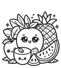 Cute apples and fruits coloring page for children
