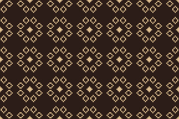 Traditional ethnic motifs ikat geometric fabric pattern cross stitch.Ikat embroidery Ethnic oriental Pixel brown background.Abstract,vector,illustration. Texture,decoration,wallpaper.