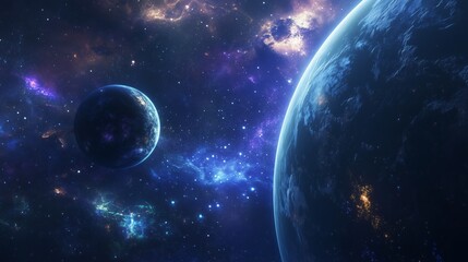 Obraz premium Celestial Wonders: A Cosmic Dance of Planets and Nebulae