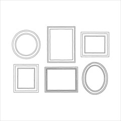 SIX PICTURE FRAMES, HAND DRAWING IN SIMPLE LINES, ONLY THE EDGE - SVG