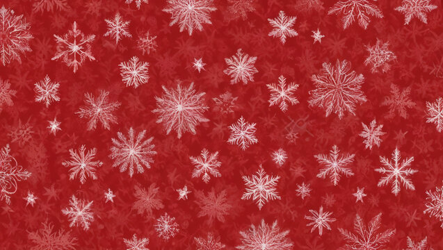 Seamless red Christmas themed paper with cartoon Christmas tree and snow for paper or textile