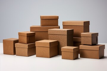 Obraz premium Set of brown cardboard mess boxes on grey background