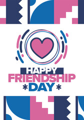 Obraz premium Happy Friendship Day in August. Friends love. Happy holiday, celebrated annual. Social unity. Forever together. Poster, greeting card, banner and background. Vector illustration