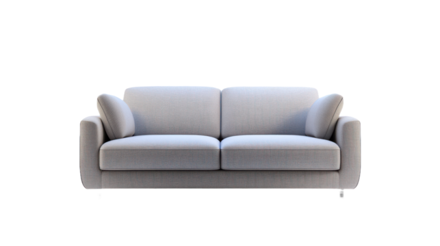 Contemporary Sofa with Clean Lines and Matching Cushions isolated on white background, PNG file, graphic resources