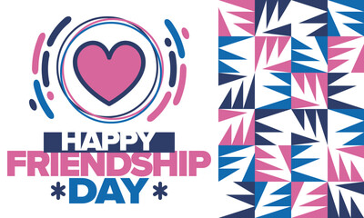 Obraz premium Happy Friendship Day in August. Friends love. Happy holiday, celebrated annual. Social unity. Forever together. Poster, greeting card, banner and background. Vector illustration