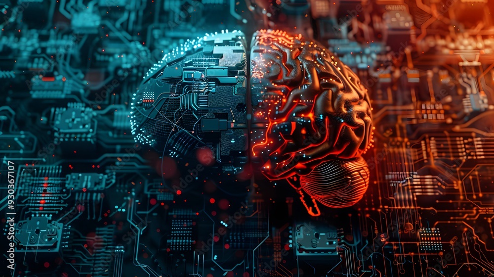 Poster the contrast between analog and digital neuromorphic systems, showcasing both types of circuits and 