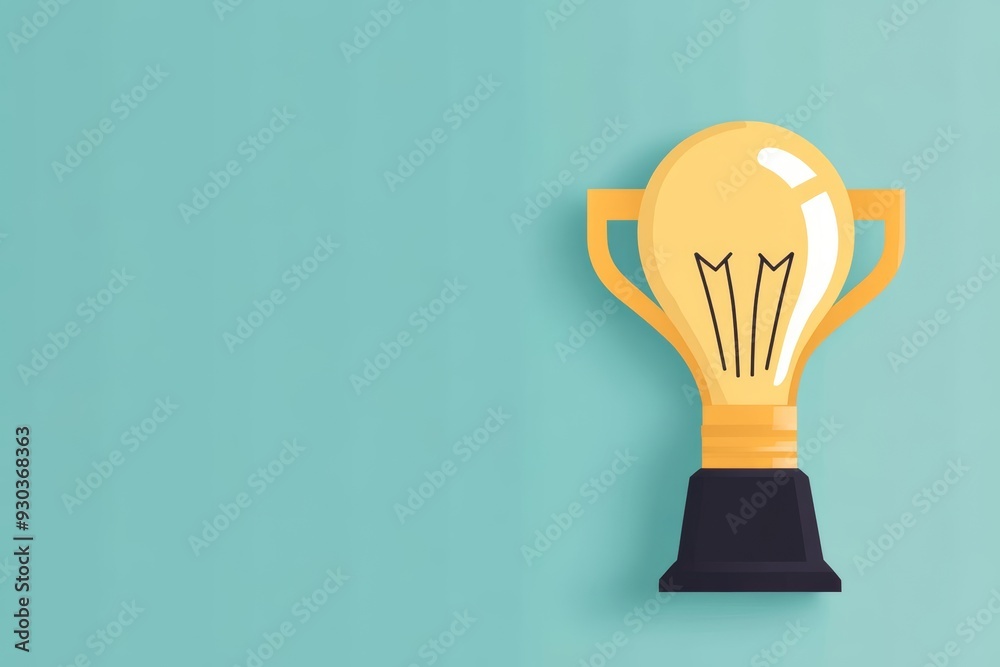 Wall mural Light bulb with a trophy, ideas leading to winning growth, flat design illustration