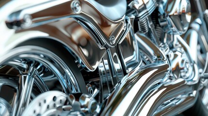 Closeup of chromed motorcycle engine