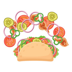 Vector image of taco. Concept of snack and fast food. Element for your website design, banner, etc.