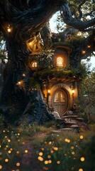 Obraz premium Enchanting Treehouse in a Magical Forest.