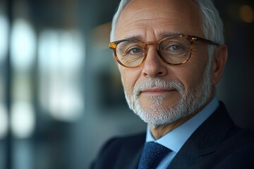 Naklejka premium Senior bank manager with a warm smile in a sleek office