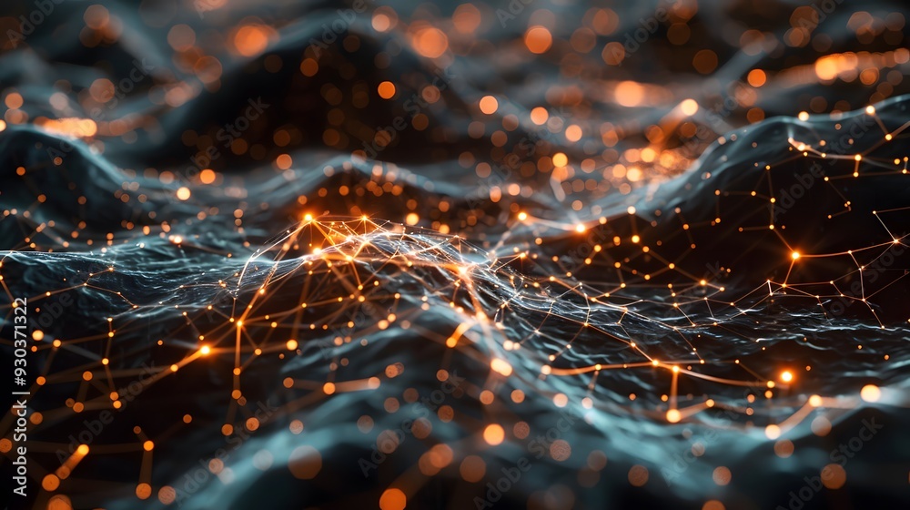 Poster a neural network with neurons communicating through discrete spikes, showcasing a brain-like process