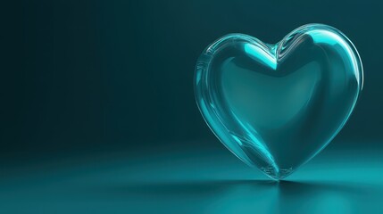 A glossy, transparent heart shape on a teal background, symbolizing love and affection.