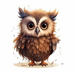 Obraz premium Adorable Fluffy Owl with Big Eyes Isolated on White Background, Ideal for Whimsical Design Projects