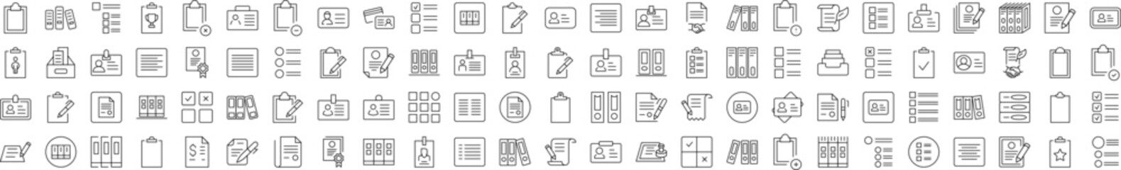 Paper Job Line Icon Set. Modern Collection for Design, Web Sites, Apps, Cards. Contains Linear Images of Documents, Office, Work