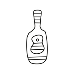 Doodle outline wine glass bottle isolated on white background.