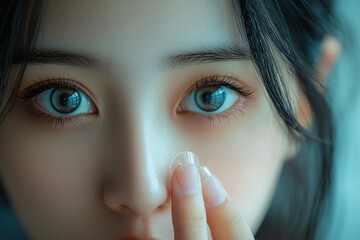 Naklejka premium Woman Displaying Contact Lens on Finger