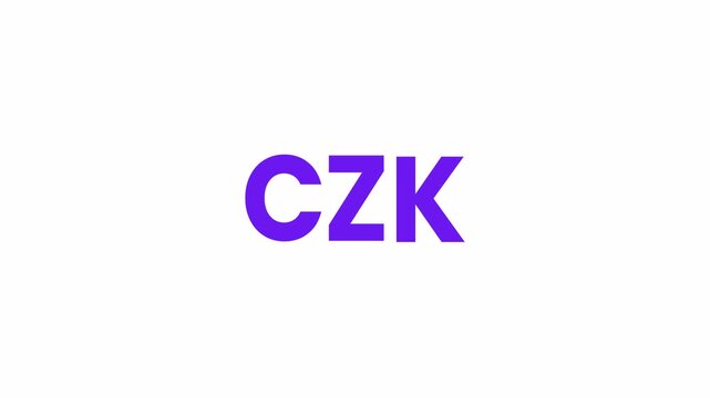CZK Currency Text Animattion. Alpha matte with transparent background 4K resolution.