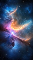 Obraz premium A colorful space scene with a blue and orange cloud in the middle