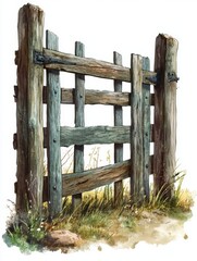 Rustic Wooden Gate with Grassy Surroundings