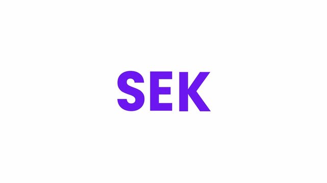 SEK Currency Text Animattion. Alpha matte with transparent background 4K resolution.