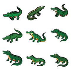 set of crocodile vector design, crocodile, animal, lizard, reptile, cartoon, dragon, green, illustration, isolated, dinosaur, vector, gecko, alligator, nature, art, wildlife, monster, wild, funny