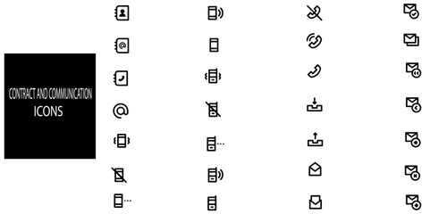 Contract and communication simple concept 28 icons set. Contains such phone,message,e-mail,text,call etc .Vector illustration.