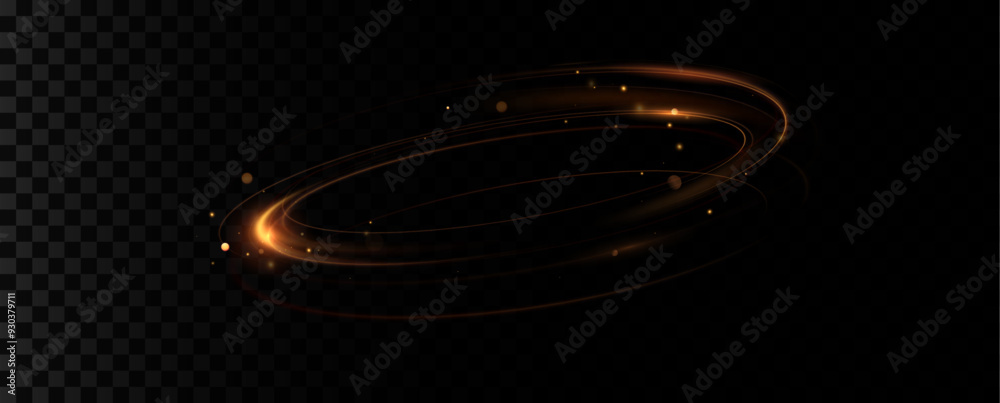 Aufkleber Golden glowing swirl. The effect of moving at the speed of light. Easy trail. Shiny wavy path. Vector.Neon light.	