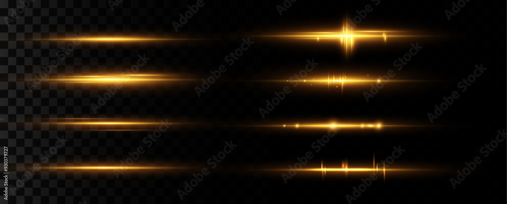 Poster horizontal dynamic light golden lines.bright rays of light. vector illustration.bright golden flashe