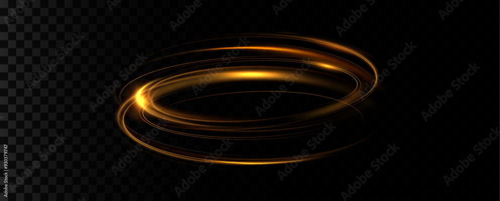 Leinwandbilder golden glowing swirl. the effect of moving at the speed of light. easy trail. shiny wavy path. vecto