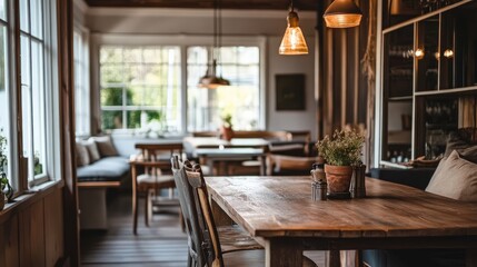 Obraz premium Rustic Interior Design with Wooden Table and Chairs