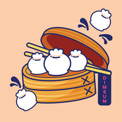 Dim sum, Chinese style food, flat and colorful illustration.