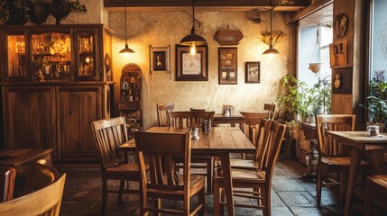 Rustic Wooden Interior of a Restaurant