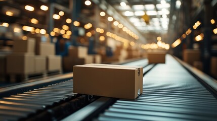 oxes traveling on a conveyor elt in a shipping facility, representing the speed and automation of modern logistics.