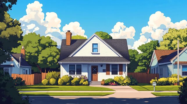 Suburban home, cul-de-sac location, flat design illustration
