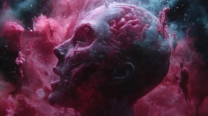 Surreal portrait of man with exposed glowing brain