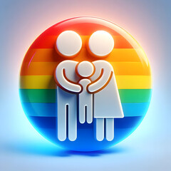 3D Glossy Background of Same-Sex Parent Icons with Family Unity Text - Inclusive Design for Ads and Banners